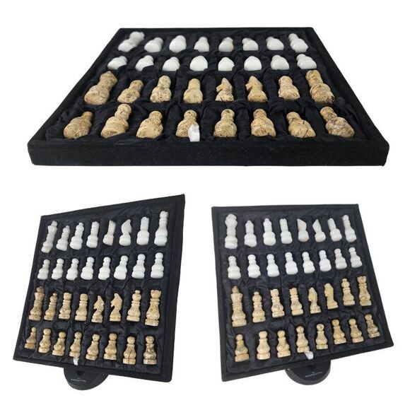 Marble Chess Pieces Only with Storage Tray Coral & White Handmade Gift New - Picture 4 of 8